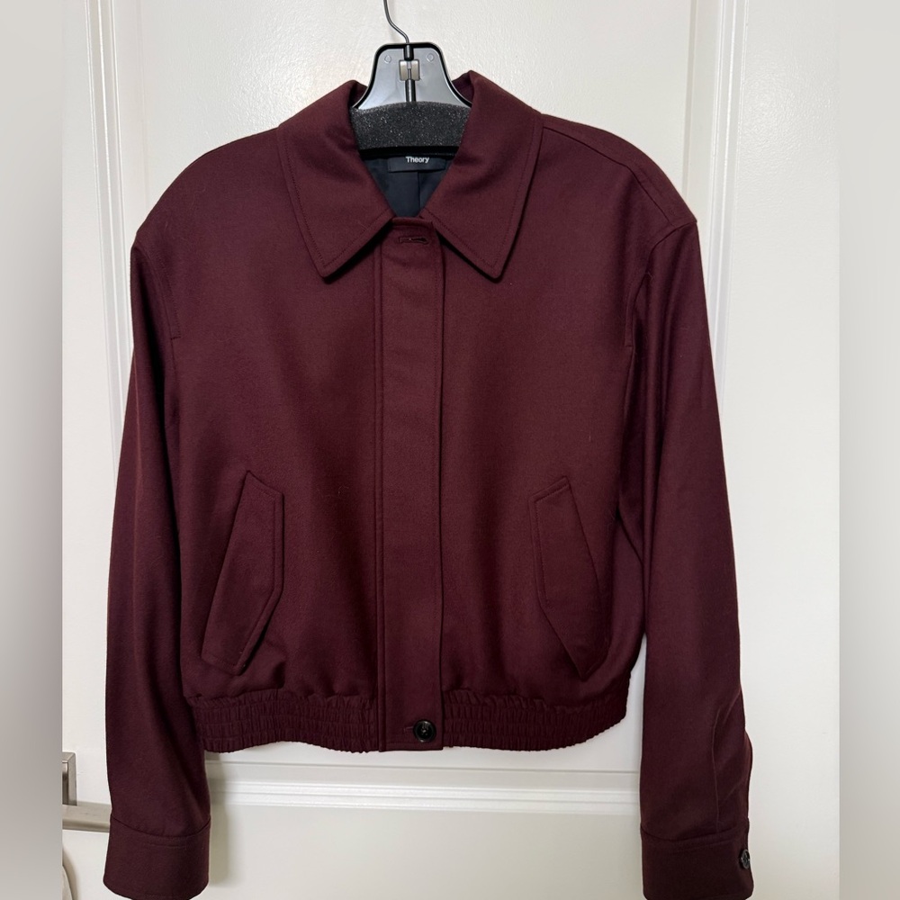 Theory Women's Burgandy Cropped Track Jacket in Sleek Flannel - Small
